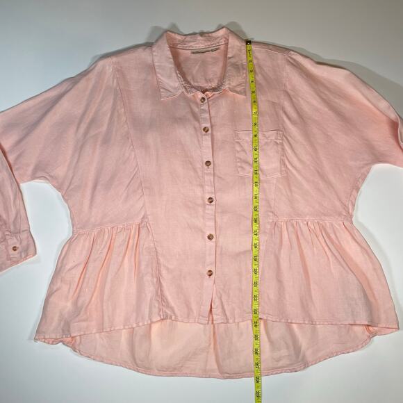 Holding Horses Linen Peplum Button Top Peach Anthropologie Sz M Relaxed Blouse - Picture 5 of 10